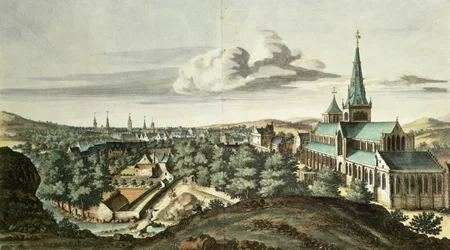 Udsigt over byen Glasgow fra nordøst (farvet stik)